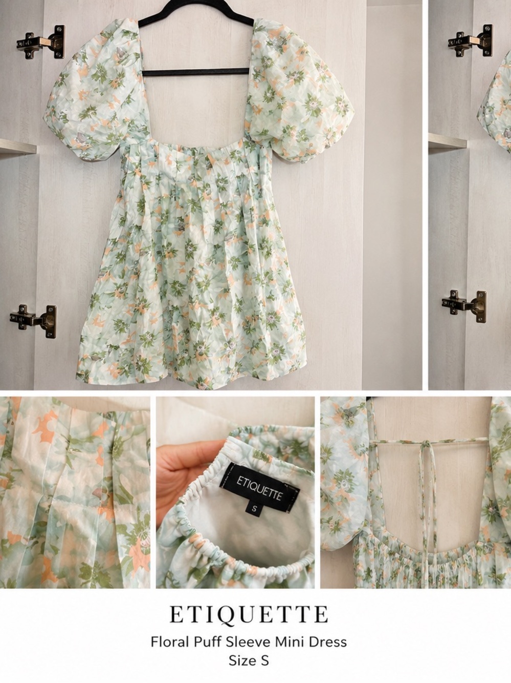 Floral Puff Sleeve Mini Dress - Light Green Floral